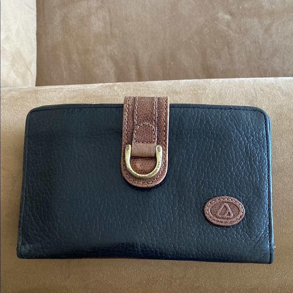 Black Leather Wallet with Brown Strap